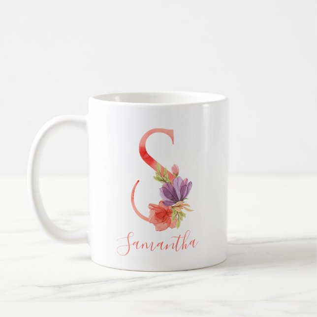Hübscher rosa Watercolor-Buchstabe "S " Kaffeetasse (Links)