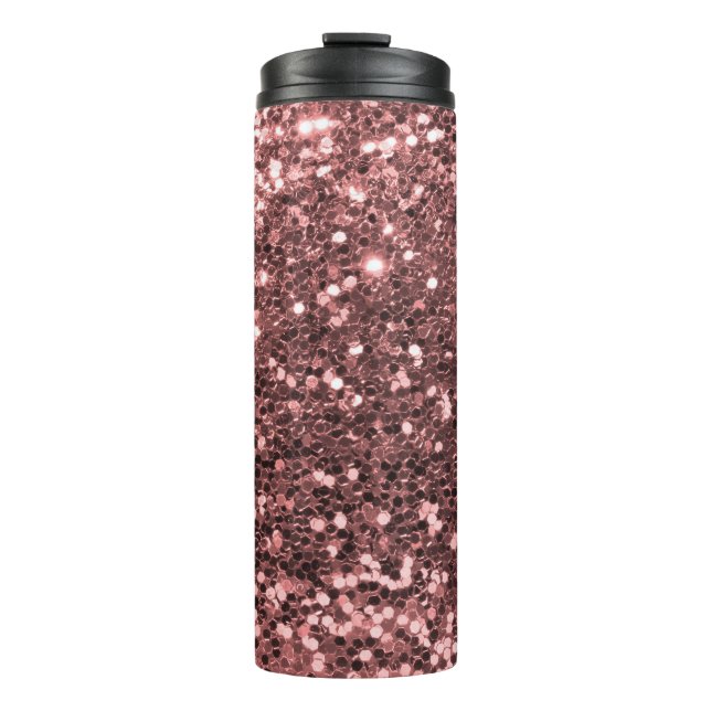 Hübscher Rosen-Goldrosa-Imitat-Glitzer-Schein Thermosbecher (Vorderseite)