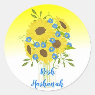 Hübscher Rosh Hashanah Sonnenblume-Vase Runder Aufkleber