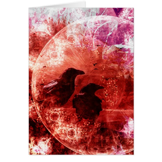 Hübscher roter Grunge-Raben-Fantasie-Entwurf (Vorne)