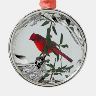 Hübscher Roter Kardinal Ornament Aus Metall