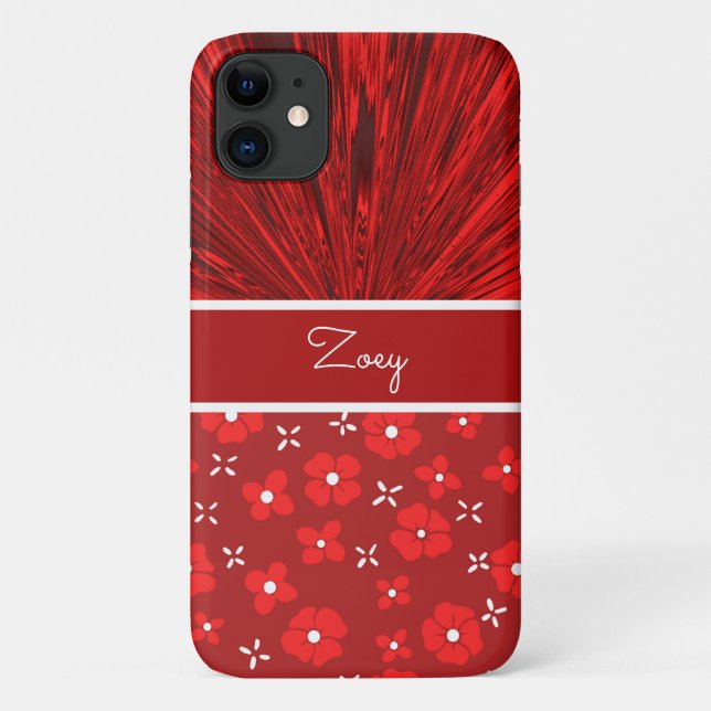 Hübscher Roter Satin in Blume Monogramm Case-Mate iPhone Hülle (Rückseite)