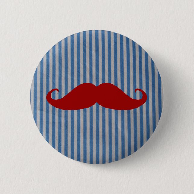 Hübscher Roter Schnurrbart und blaue weiße Streife Button (Vorderseite)