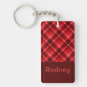 Hübscher Ruby Red Kariert Monogram Rectangle Schlü Schlüsselanhänger