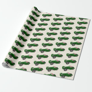 Hübscher Santa Claus Jaguar SS 90 Fahrer Geschenkpapier