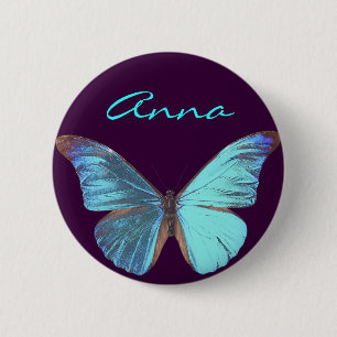 Hübscher schillernder blauer Schmetterling Button