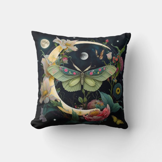 Hübscher Schmetterling mit Mond und Blume Kissen (Vorderseite)