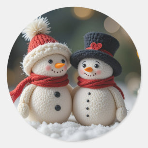 hübscher Schneemann zusammen Runder Aufkleber
