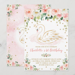 Hübscher Schwan / Blush Pink Gold Floral Girl Gebu Einladung