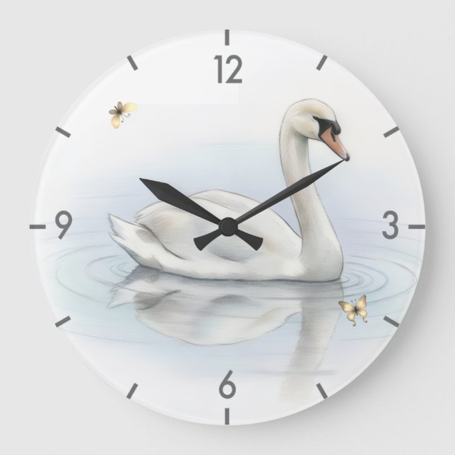 Hübscher Schwan Große Wanduhr (Vorderseite)