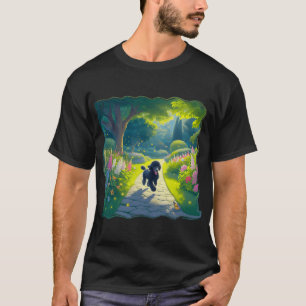 Hübscher schwarzer Pudel, der einen Garten hinunte T-Shirt