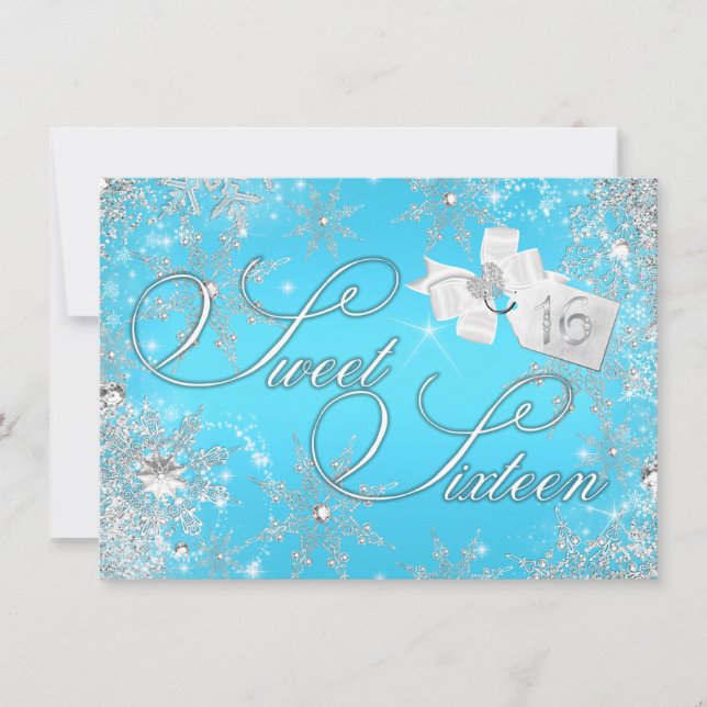 Hübscher Silberblauer Schneeflocken Sweet 16 Einla Einladung (Vorderseite)