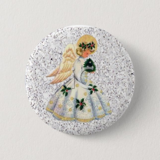 Hübscher Silver Glittery Angel Weihnachtsknopf Button (Vorderseite)