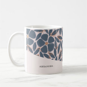 Hübscher Smokey-Blau-Rosa-Blumen-Roségold-Glitter- Kaffeetasse
