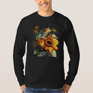 Hübscher Sonnenblumen-Rotaugen-Laubfrosch Wasserfa T-Shirt