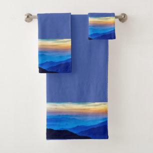 Hübscher Sonnenuntergang auf mittlerem blauen Hint Badhandtuch Set