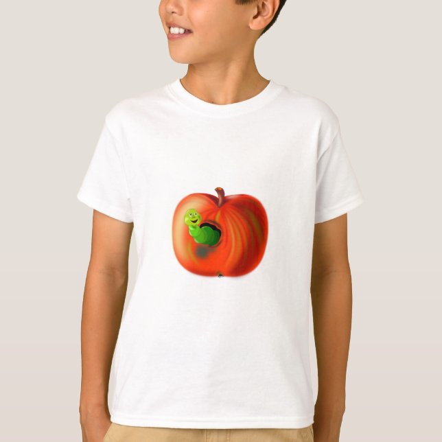 Hübscher T - Shirt mit Happy Worm in Red Apple (Vorderseite)