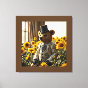 Hübscher Teddybär in den Sonnenblumen Leinwanddruck