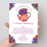 Hübscher Teekessel 90. Geburtstagskarte Dusche per Einladung<br><div class="desc">Feiern Sie mit dieser hübschen Teekarten-Geburtstagskarte mit Mail Invitation einen Meilenstein auf einzigartige und herzliche Weise. Dieses elegante Tee inspiriert lädt mit einem handgezeichnet Teekessel und einem hübschen Blumenstrauß in warmen Rosatönen zum Verweilen ein. Ideal, wenn Sie sich nicht persönlich versammeln können, frage diese Einladung die Gäste, dem Geburtstagsmitglied Karten...</div>