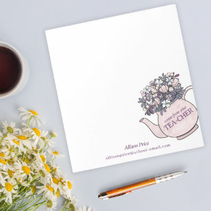 Hübscher Teekessel und Blume Lehrer - Merkblatt Notizblock