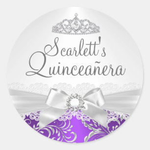 Hübscher Tiara- und Bogenlila-Quinceanera-Aufklebe Runder Aufkleber