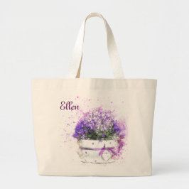 Hübscher Topf lila Blumen. Weiblich Jumbo Stoffbeutel