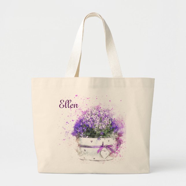 Hübscher Topf lila Blumen. Weiblich Jumbo Stoffbeutel (Vorne)