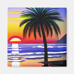 Hübscher tropischer Palmenbaum und Sonnenuntergang Magnet