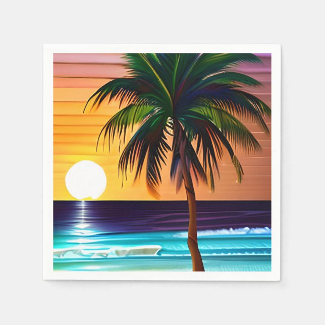 Hübscher tropischer Palmenbaum und Sonnenuntergang Serviette (Vorderseite)