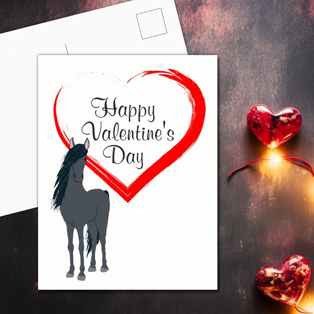 Hübscher Valentinstag Feiertagspostkarte (Pretty Horse and Heart Happy Valentine's Day Holiday Postcard)