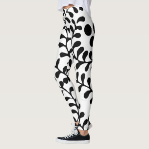 Hübscher, verschnörkelter Schwarzweißdruck Leggings