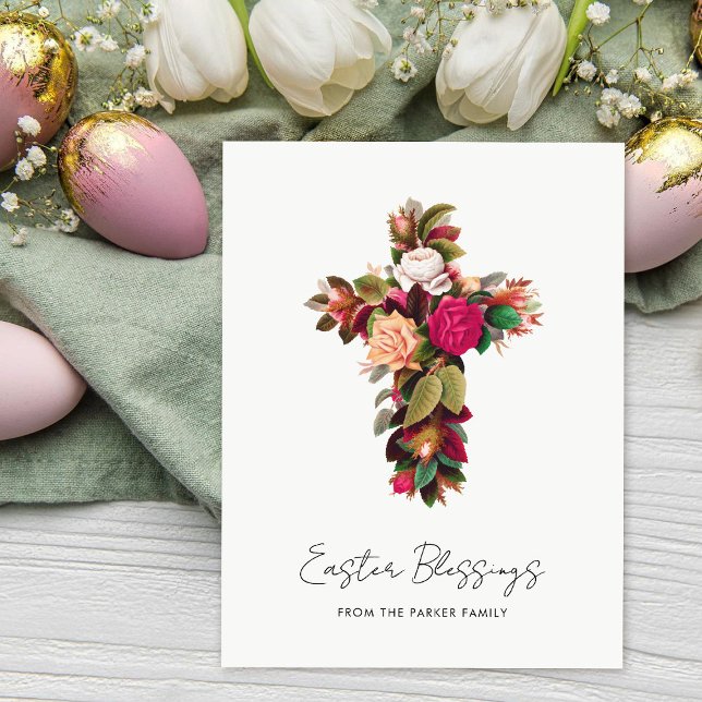 Hübscher Vintager Blumenkreuz Personalisiert Oster Feiertagspostkarte (Von Creator hochgeladen)