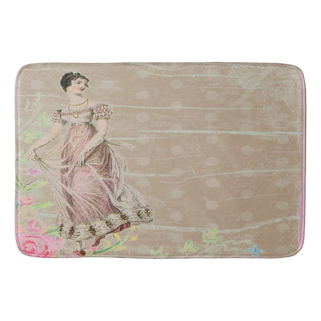 Hübscher Vintager Dame Taupe viktorianische Badematte (Vorderseite)
