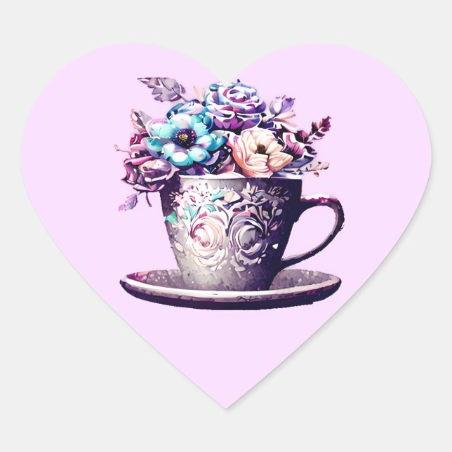 Hübscher Vintager Teacup mit Blume Herz-Aufkleber (Vorderseite)