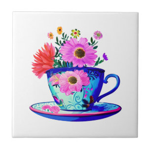 Hübscher Vintager Teacup mit rosa Blume Fliese