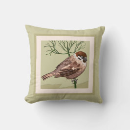 Hübscher Vogel (Carolina Wren) auf Taupe Kissen