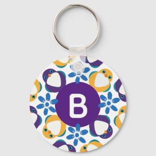 Hübscher Vögel und Blumen Kranz monogrammiert Schlüsselanhänger