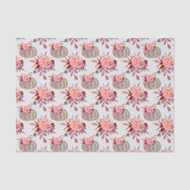 Hübscher Wasserfarbenkürbis Peach Floral Seidenpapier (Vorderseite)