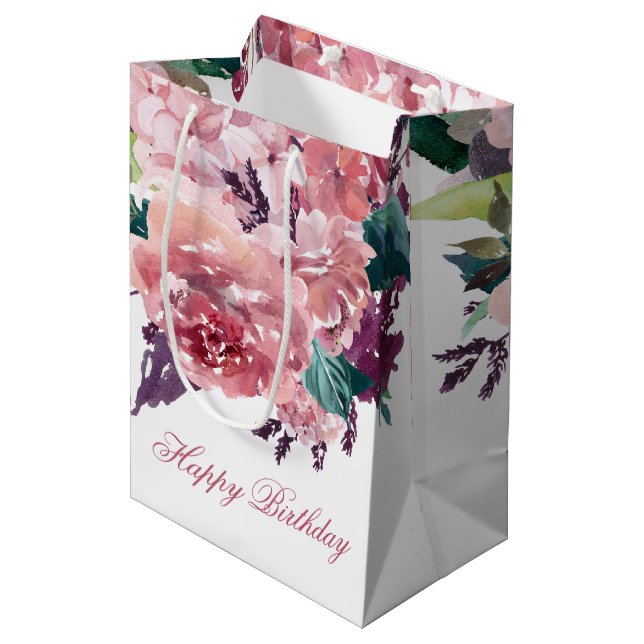 Hübscher Weibchenrosa Aquarellfarben Geburt Mittlere Geschenktüte (Vorderseite Schrägansicht)