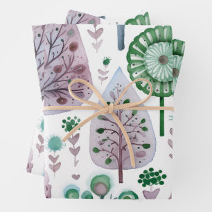 Hübscher Weihnachtsbaum Lila Grün Geschenkpapier Set