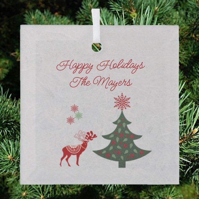 Hübscher Weihnachtsbaum und Roter Rentier Ornament Aus Glas (Von Creator hochgeladen)