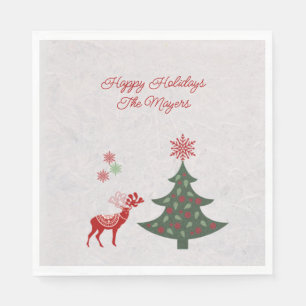 Hübscher Weihnachtsbaum und Roter Rentier Serviette