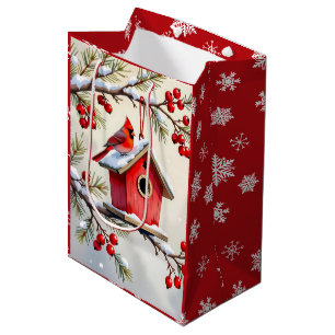 Hübscher Weihnachtskardinal und Schneehäuschen-Sch Mittlere Geschenktüte