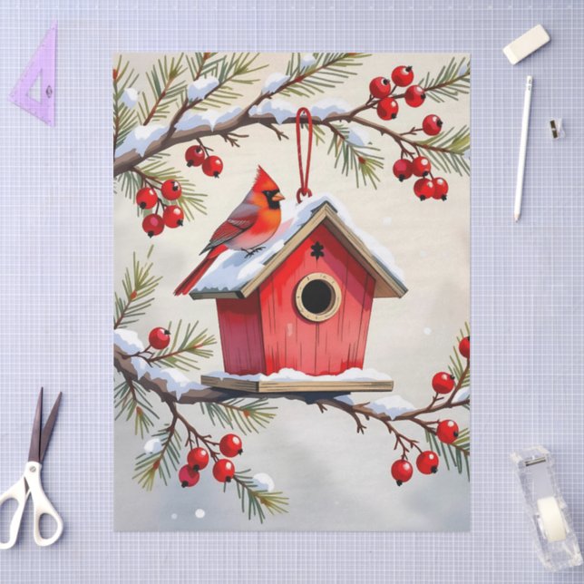 Hübscher Weihnachtskardinal und Vogelhäuschen-Schn Seidenpapier (Basteln)