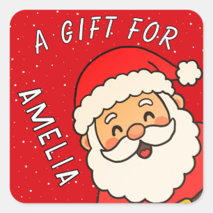Hübscher Weihnachtsmann-Kinder-Name-Weihnachtsgesc Quadratischer Aufkleber