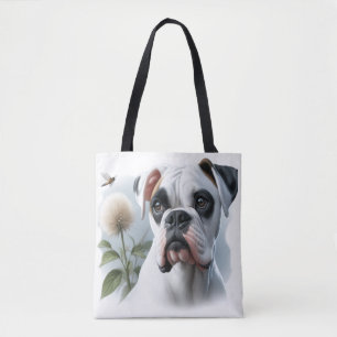 Hübscher weißer Boxerhund in der Natur Tasche