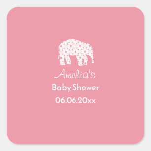 Hübscher Weißer Elefant Personalisierte Babyparty Quadratischer Aufkleber
