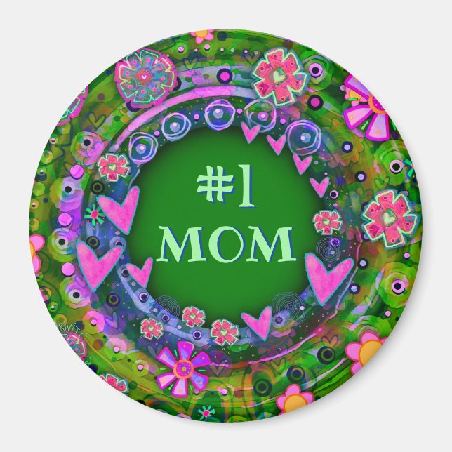 Hübscher Whimsical Floral Fun #1 Mama Green Pink Magnet (Vorne)