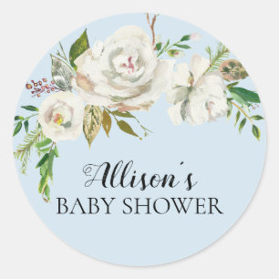 Hübscher White Floral Baby Dusche Umschlag Aufkleb Runder Aufkleber