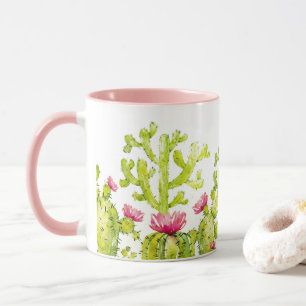 Hübscher Wüstenkaktus mit rosa Blüten Kaffeetasse